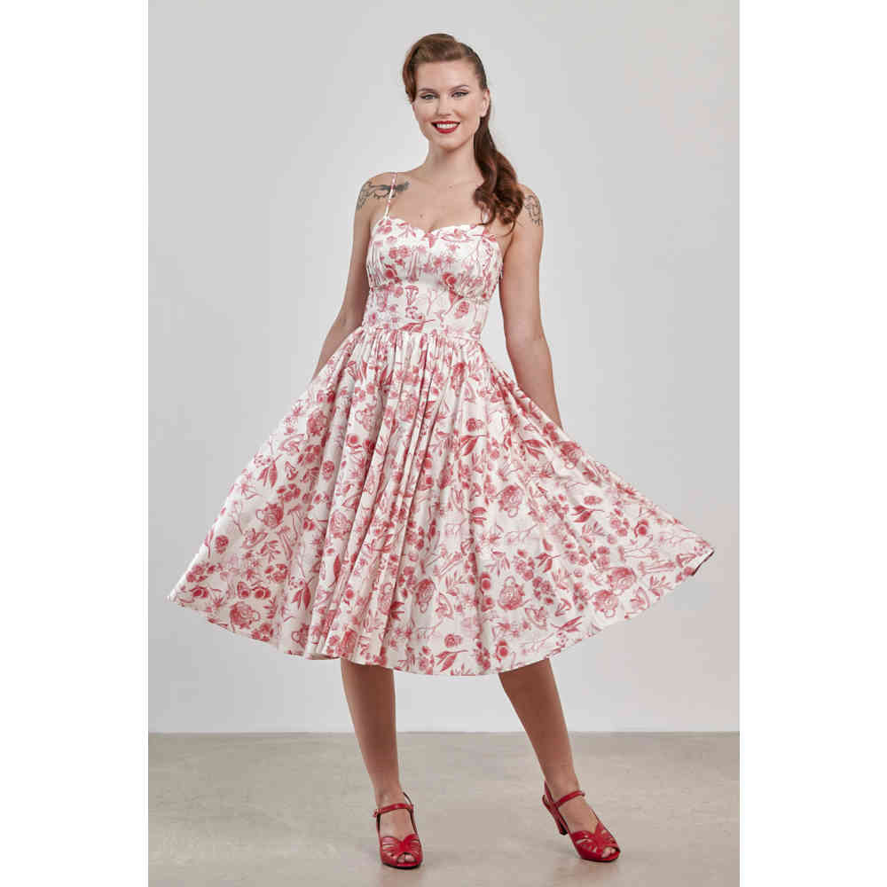 Banned - Jeanie Tea Floral Corset Flare Kleid - Creme